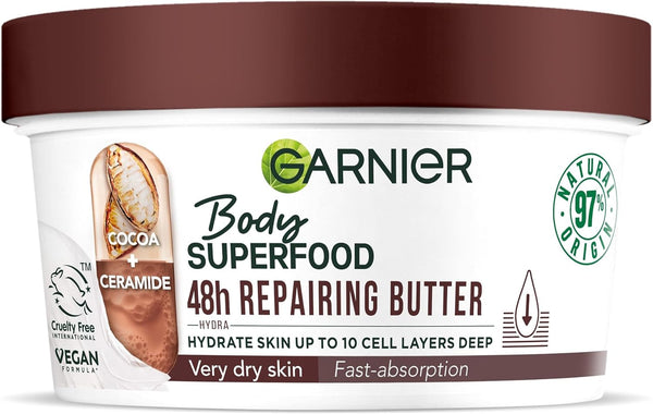 Body Superfood, Repairing Body Butter, with Cocoa & Ceramide, Body Butter for Very Dry Skin, Vegan Formula, Approved by Cruelty Free International, 300Ml