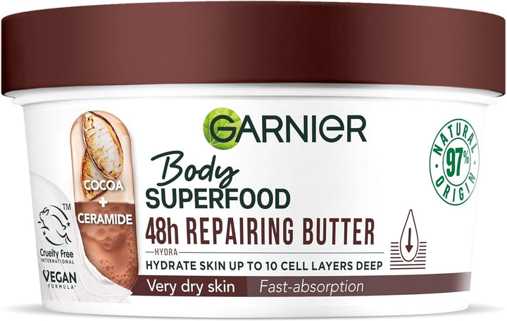 Body Superfood, Repairing Body Butter, with Cocoa & Ceramide, Body Butter for Very Dry Skin, Vegan Formula, Approved by Cruelty Free International, 300Ml