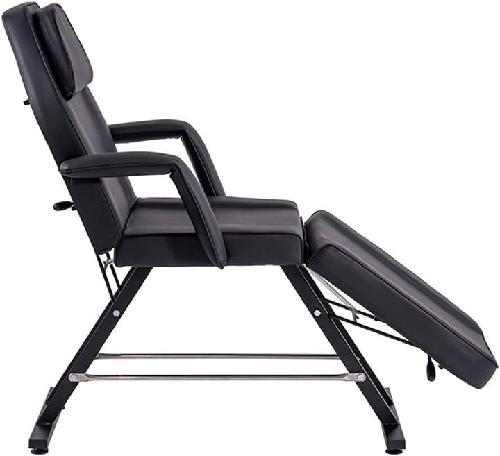 Beauty Bed with Stool Massage Table with Head Cushion 3 Section Adjustable Beauty Bed Professional Tattoo SPA Salon Chair (Black)