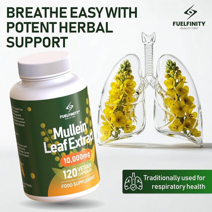 Mullein Leaf Extract for Lungs - 10,000 Mg – Lung Cleanse & Lung Detox for Smokers – 120 Capsules - High Strength Respiratory Support - ® - Vegan
