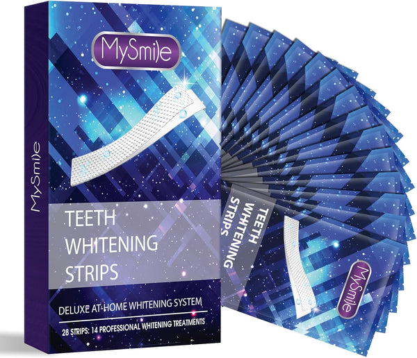 Teeth Whitening Strips 14 Treatments, Non-Sensitive Formula, Non-Slip 28 Whitening Strips for Sensitive Teeth, Fast Whitening, Safe Whitener for Smokers, Coffee Drinkers, Yellow Stains