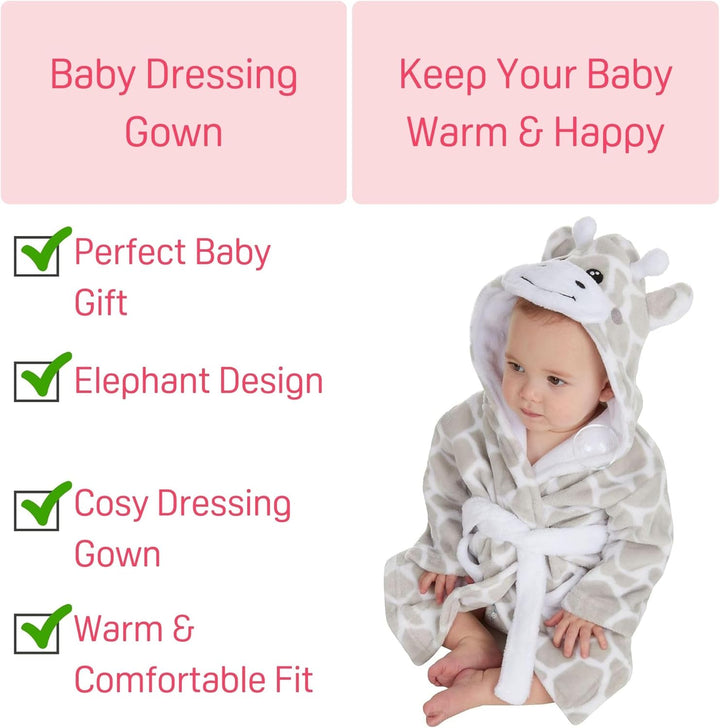 Baby Town Boys Girls Infants Unisex Soft Plush Flannel Fleece Hooded Bath Robe Dressing Gown Sizes 0-24 Months