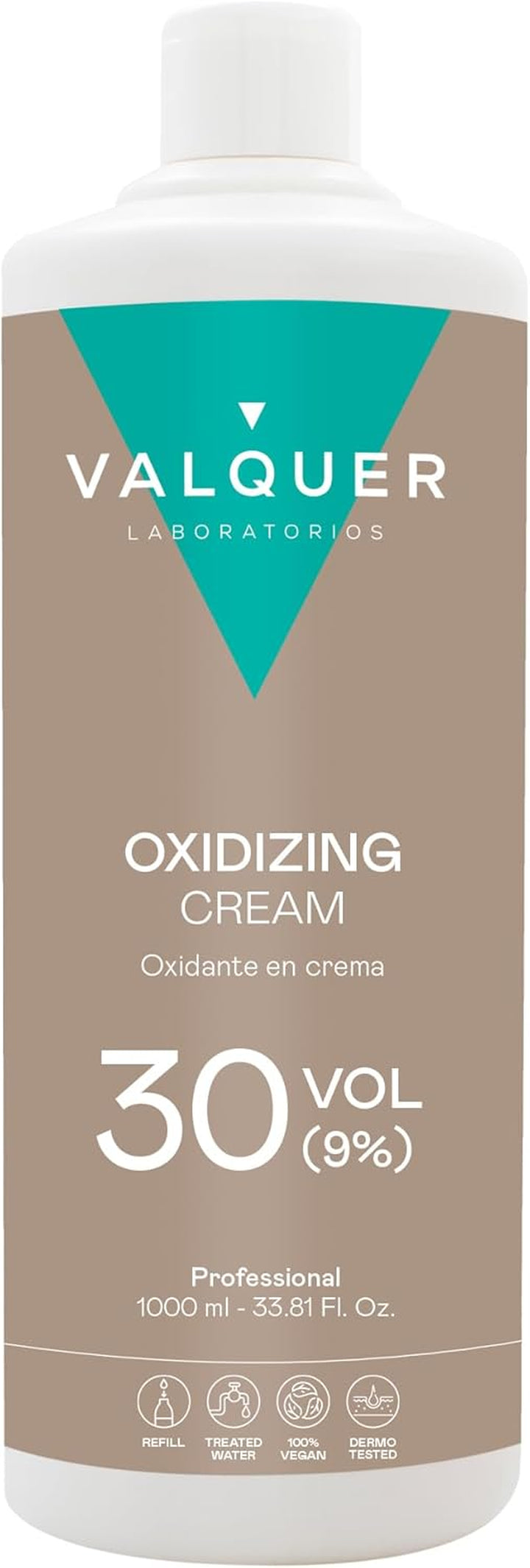 VALQUER Stabilized Hydrogen Peroxide Cream 20 Volume 6%, Oxidizer for Permanent Hair Coloring and Bleaching. Vegan Formulation with Natural Ingredients. Professional Use. 1L.
