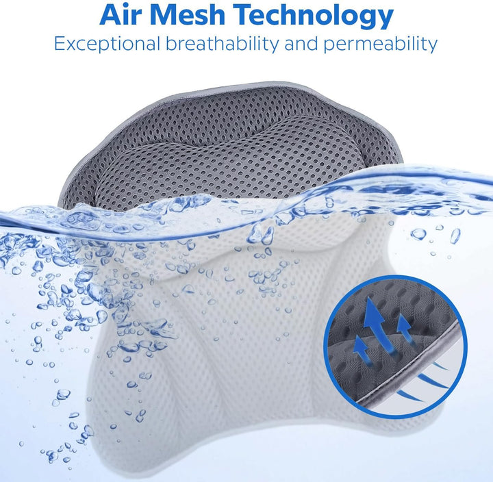 Luxury Bath Pillow, Non-Slip Comfortable Bathtub Pillow with 6 Suction Cups, Ergonomic 4D Air Mesh Headrest Cushion for Head, Shoulder, Neck and Back Support Home Spa Hot Tub Jacuzzi (Grey)
