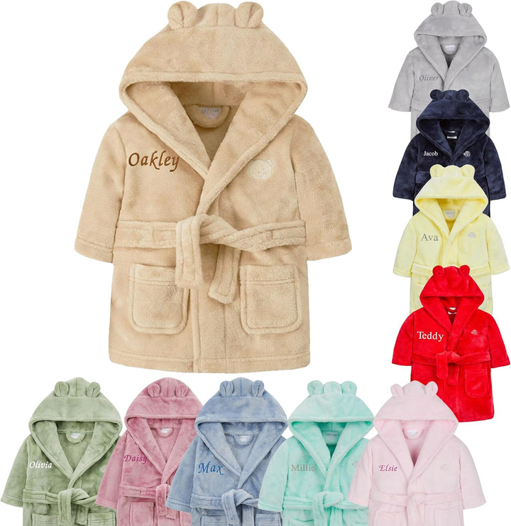 Baby Girl Boy Personalised Dressing Gown Robe Bathrobe Hooded Bear Ear