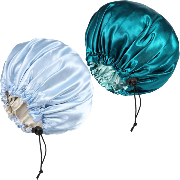 2 Pieces Adjustabl Bonnet, 36Cm Double Sided Satin Sleep Caps Night Sleep Hat for All Hair Lengths Women Curly Natural Hair Head Cover(Black+Pink)