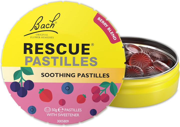 Remedy Pastilles | Blackcurrant Flavoured | Daily Support for Stressful Moments | Bach Original Flower Essences | Chewable Pastilles | 50G Travel Tin