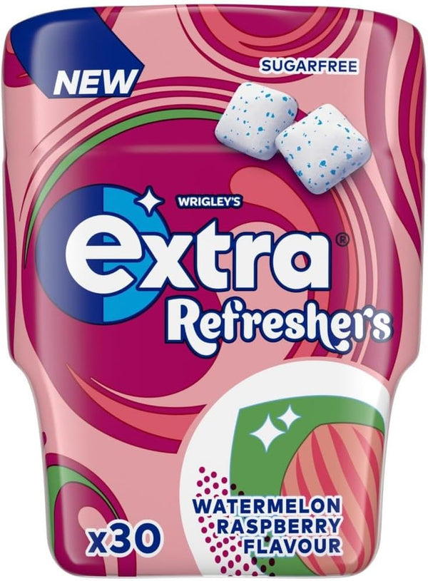 Refreshers Watermelon Raspberry Flavour Sugarfree Chewing Gum Bottle, 1 Pack of 30 Pieces