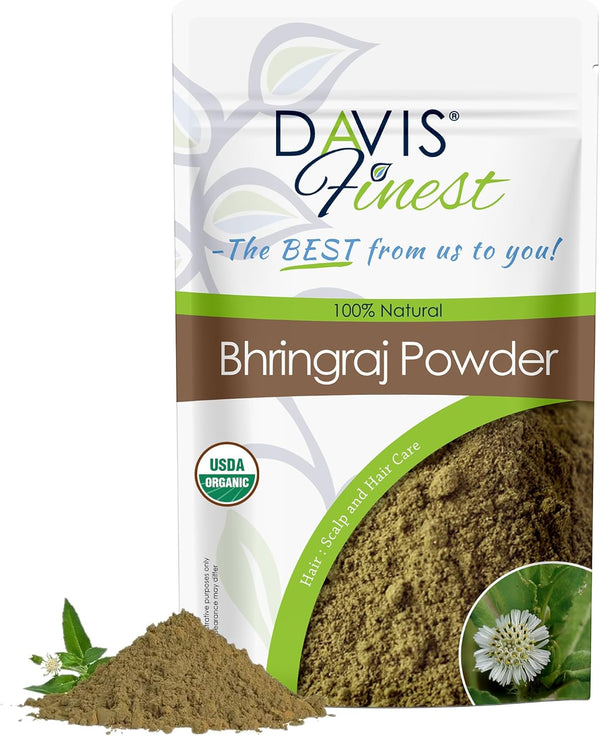 Organic Bhringraj Powder 100G, Healthy Scalp, Hair Growth, Pure & Natural Essential Ayurvedic Hair Mask for Hair Loss, Hair Fall, Split Ends, Damaged Thinning Hair