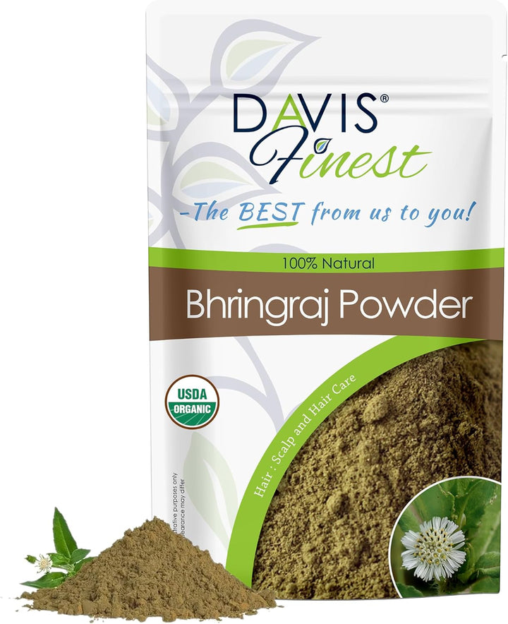 Organic Bhringraj Powder 100G, Healthy Scalp, Hair Growth, Pure & Natural Essential Ayurvedic Hair Mask for Hair Loss, Hair Fall, Split Ends, Damaged Thinning Hair