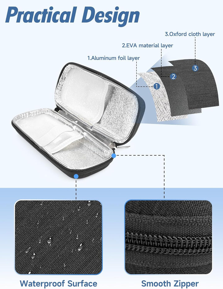 Medication Cooler Travel Case - Monjaro Travel Case with 2 Ice Packs, Medicine Cool Bag for Diabetic Supplies, Keep Medicine Cool While Traveling (Black)