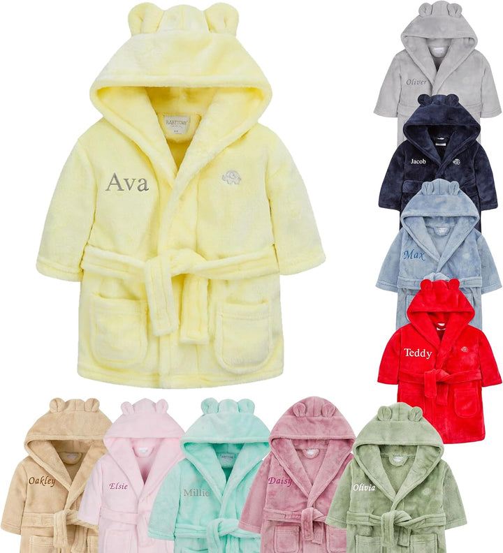 Baby Girl Boy Personalised Dressing Gown Robe Bathrobe Hooded Bear Ear