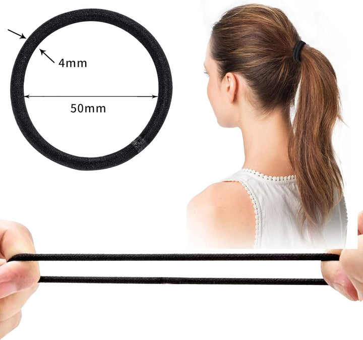 32Pcs Hair Bands for Women Thick Hair,4Mm Elastic Hair Ties for Girl,Black Hair Band Ponytail Holders,Hair Bobbles for Girls Men,Rubber Bands for Hair,Hair Accessories,Scrunchies for Women