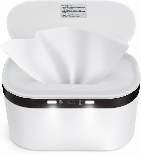 Baby Wipes Warmer,  Wet Wipe Warmer for Babies, Wet Wipes Dispenser Box with Night Light, Fast & Even Heating, 5 Levels of Temperature Adjustment, Temperature Display for Home Car Large Capacity