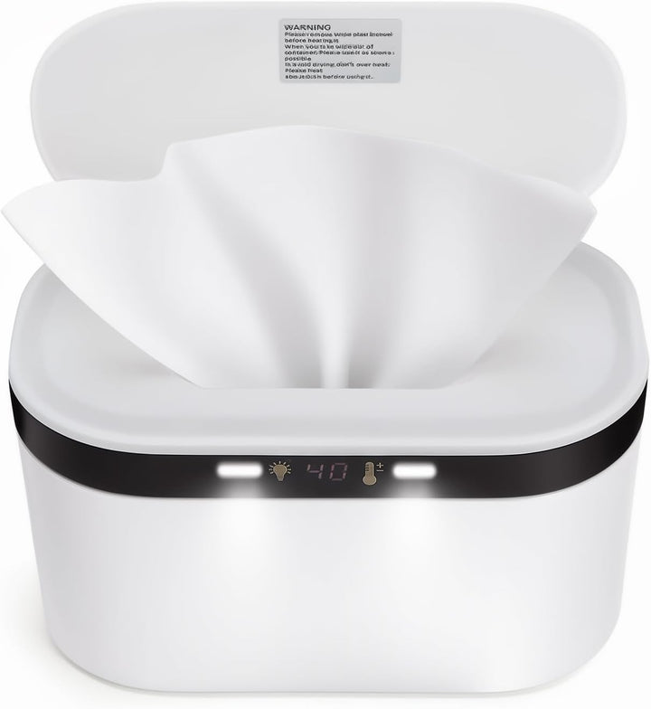 Baby Wipes Warmer,  Wet Wipe Warmer for Babies, Wet Wipes Dispenser Box with Night Light, Fast & Even Heating, 5 Levels of Temperature Adjustment, Temperature Display for Home Car Large Capacity