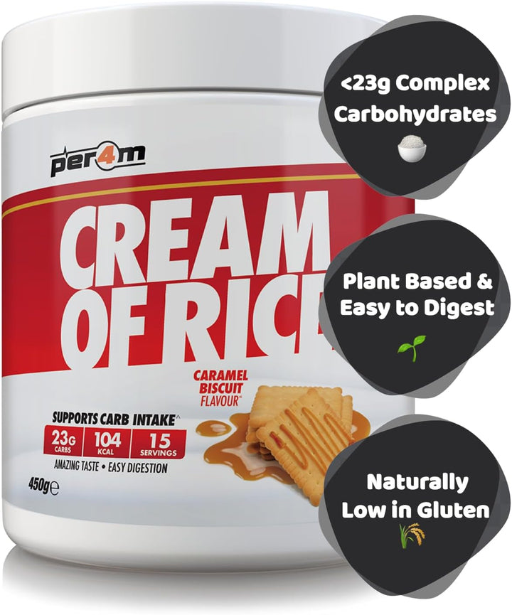 Protein Cream of Rice | Easy-To-Digest Complex Carbohydrate | Gluten-Free, Plant-Based Smooth Rice Porridge | Ideal Pre Post-Workout (450G, Caramel Biscuit)