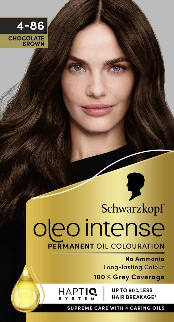 Oleo Intense Permanent Oil Colour 4-86 Chocolate Brown, 100% Grey Coverage, Conditioner with Haptiq System, Long-Lasting Colour, Ammonia Free Hair Dye