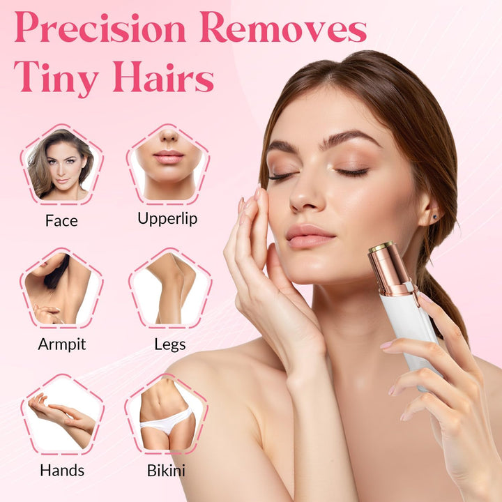 Facial Hair Remover Women, Lady Shaver for Women, Rechargeable Hair Remover Painless Face Hair Trimmer for Face Hair, Lips, Peach Fuzz, Bikini Body-White