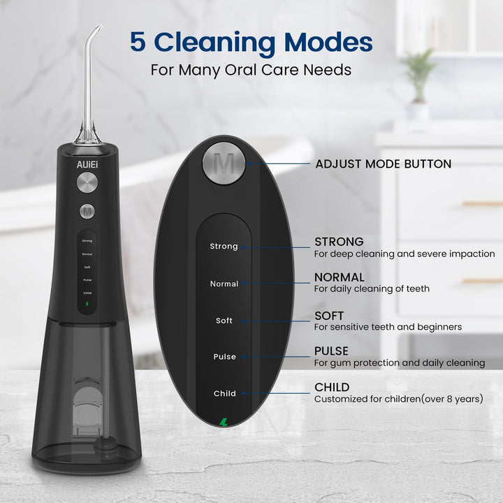 Water Flosser for Teeth Cordless, Professional Oral Irrigator 5 Modes & 4 Jet Tips USB-C Rechargeable Teeth Cleaner Portable 300ML Dental Tooth Care Tool Kits Home Use Travel (Black)