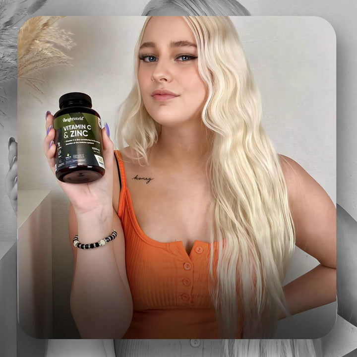 Vitamin C and Zinc Supplements - 6 Months Supply - 180 Tablets - 1 per Day - 1000Mg L-Ascorbic Acid & 10Mg Zinc Bisglycinate - Vegan-Friendly & Non-Gmo - Vitamin C Tablets for Men & Women