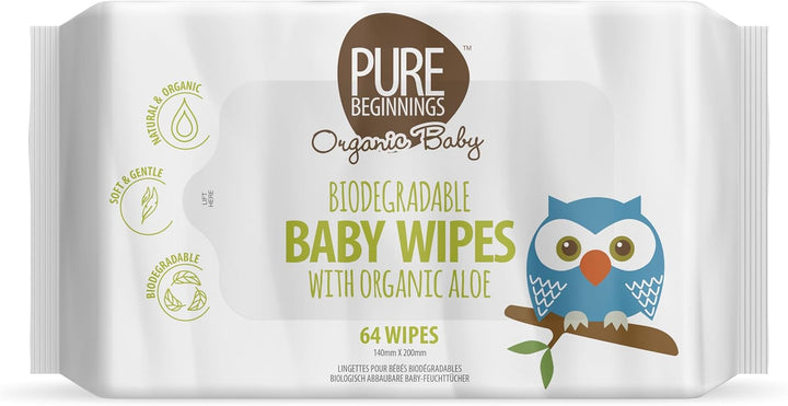 Baby Wipes Made of Plant Fibres with Organic Aloe (1 X 64 Pieces)