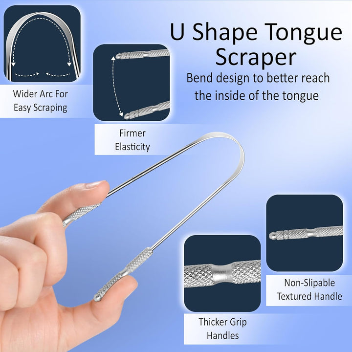 Tongue Scraper Metal Stainless Steel Tongue Scrapers for Adults Restore Fresh Breath Improve Taste and Oral Health with Our Tongue Cleaners Suitable for Men & Women Personal Hygiene - Tongue Scraper 2