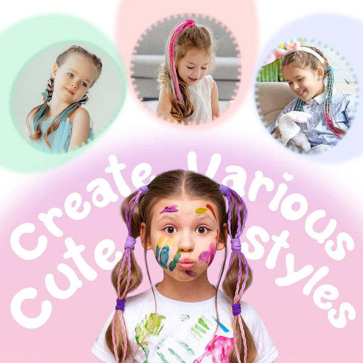 Coloured Hair Extensions for Girls, Crazy Hair Day Accessories to Styles, Kids Hair Accessories for Girls Christmas Gifts, 12 Pieces