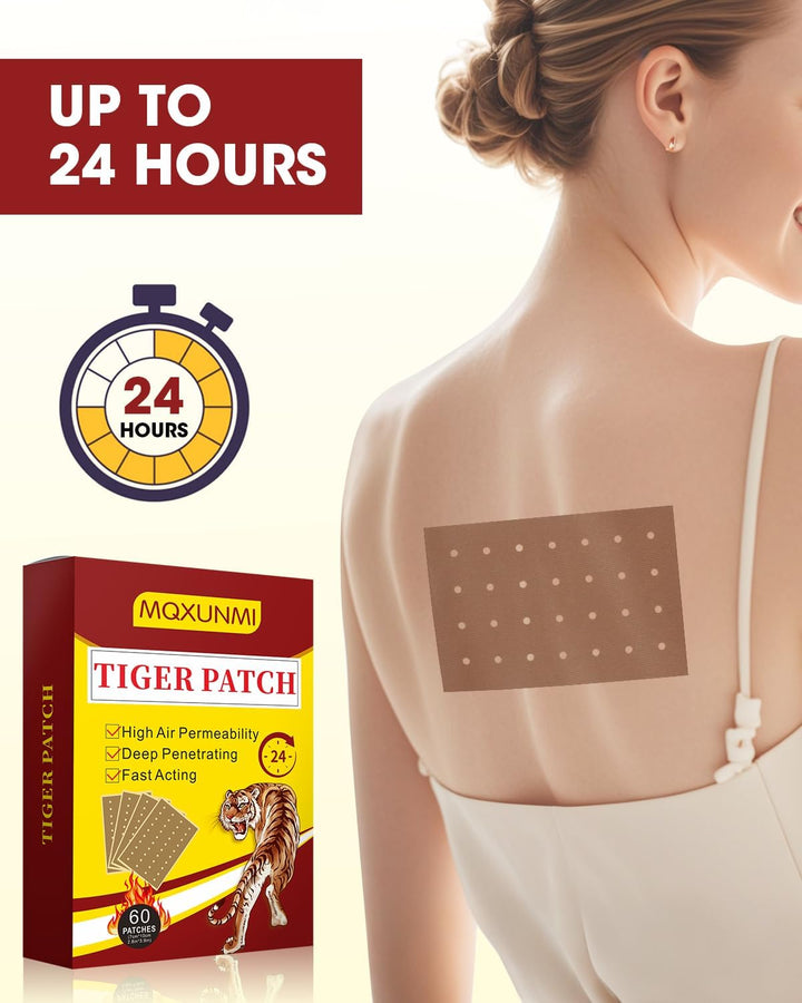 Tiger Patches, 60Pcs Ultra Strength Pain Relief Patches, Natural Wormwood Relieves Muscle Soreness Heat Patches for Back, Knee and Shoulder Muscle Pain Relief