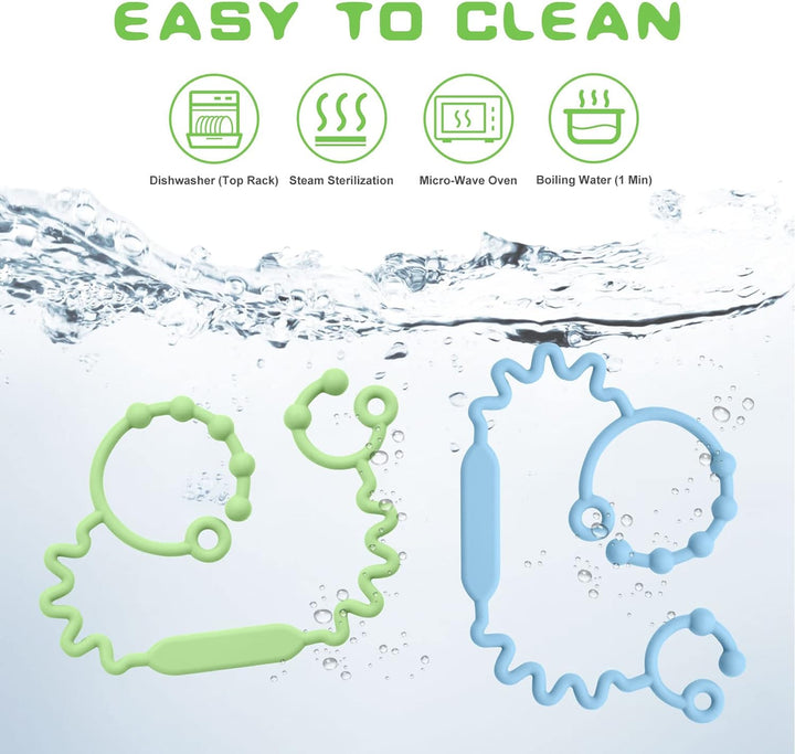 Silicone Toy Clip - 2Pcs Food-Grade Silicone Pacifier & Sippy Cup Strap, Adjustable Stroller Clip, Baby Anti-Drop Toy Chains (Blue/Green)