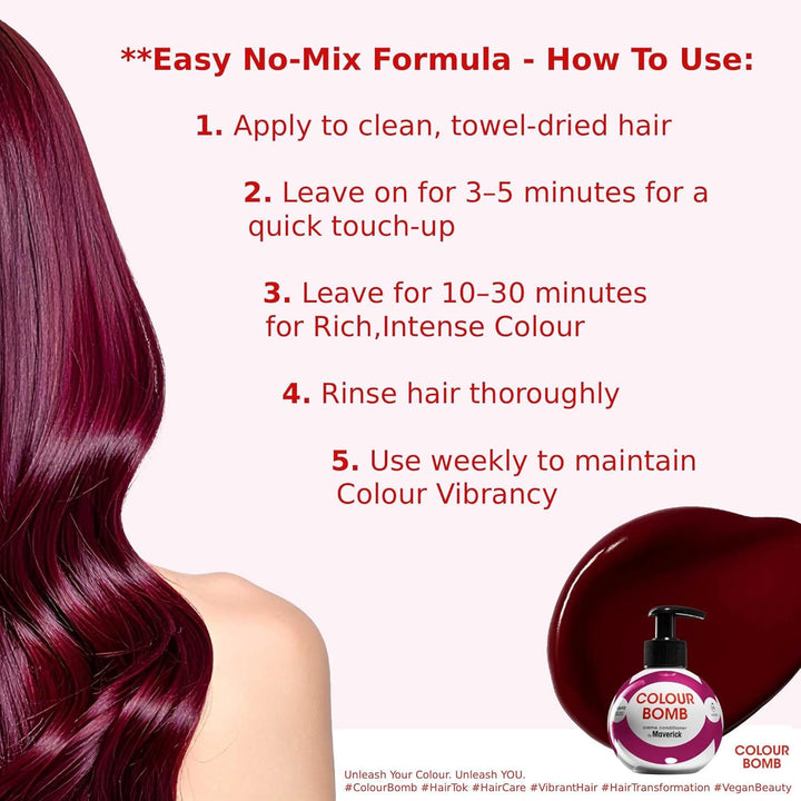 Colour Bomb Burgundy Hair Colour Depositing Conditioner 250Ml – Vibrant Gloss & Shine, Softening & Nourishing Colour Refresh Treatment, No Mix, Vegan, Ammonia & Peroxide Free