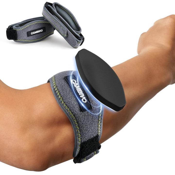 Tennis Elbow Support Strap, 2-Pack Tennis & Golfers Elbow Support for Men and Women, Adjustable Brace with Compression Pad and Elbow Pain Relief (Black)