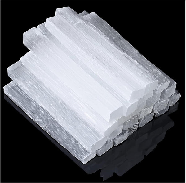 12 Pcs 4" Selenite Sticks Large Selenite Crystal Wands White Raw Rough Crystals Bulk for Healing Reiki Wiccan Witchcraft Supplies Protection Crystals