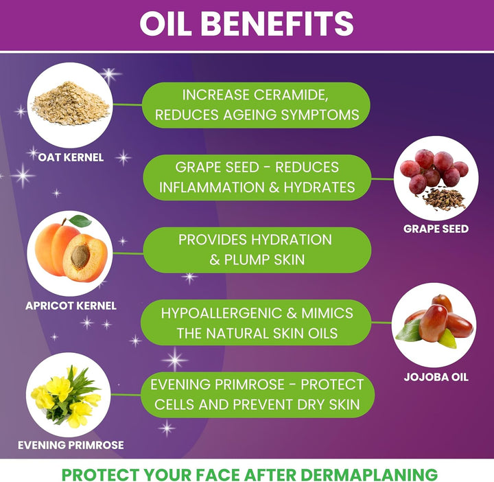 Dermaplaning Oil with Oatmeal, Primrose, Jojoba & Grapeseed Extracts | Pre & Post Shave Face Oil | Facial Oil for Women | Shave Oil for Smooth Skin | 30Ml Bottle