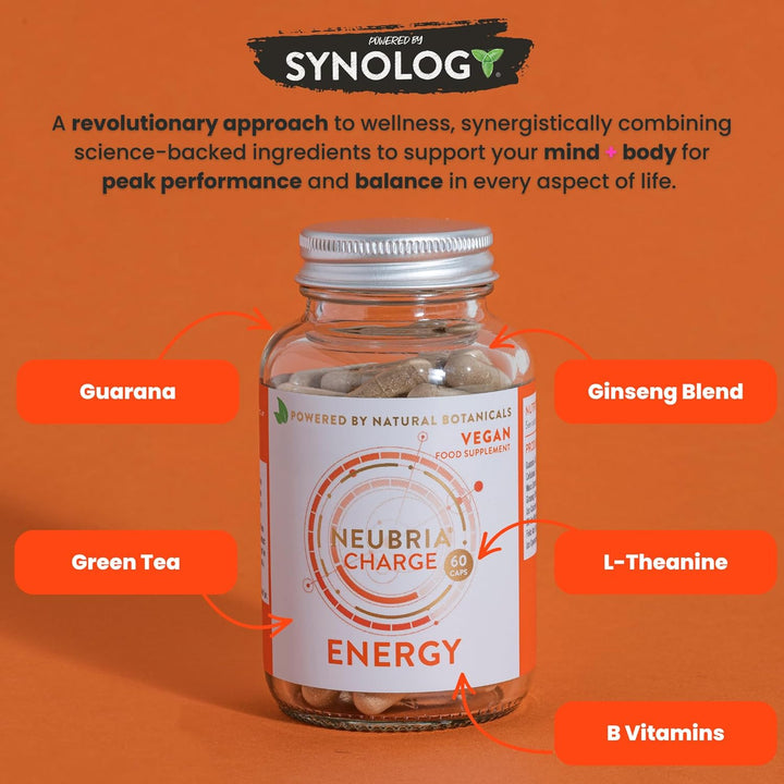 Charge Energy Supplement – Multivitamin for Adults with Guarana, Ginseng Blend, Green Tea, B Vitamins & L-Theanine – Gym & Workout Formula for Daily Vitality – 60 Vegan Capsules