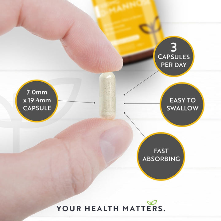 D-Mannose 1650Mg High Strength Capsules – 180 Vegan Friendly Capsules (Not Tablets) – 100% Natural Premium D Mannose Supplement – Made in the UK by