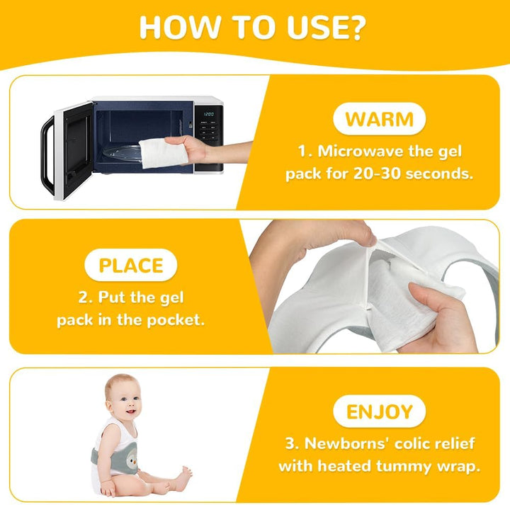 Colic Relief for Babies Belt, Clay Particles Heated Tummy Wrap, Reusable Thermal Belt for Upset Stomach in 0-3 Years Babies and Toddlers