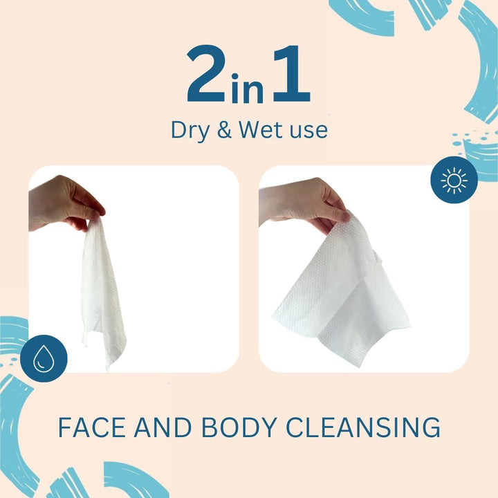 NEW Dry Face Wipes by  - Biodegradable, Plastic Free Dry Towel Wipe. Makeup Remover Disposable Towels – Textured Cotton-Soft Face Cloths. Kind to Skin & Baby - 80 Wipes per Pack (1 Pack)