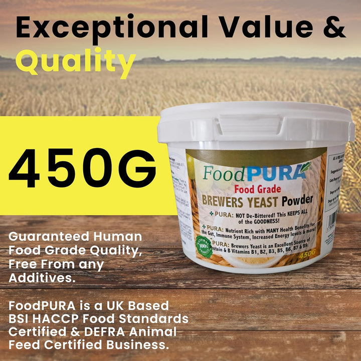 Food PURA 450G Brewers Yeast Powder - Non De Bittered- 100% Natural Source of B Vitamins, Protein & Minerals Supports Immune System, Healthy Skin, Hair & Nails