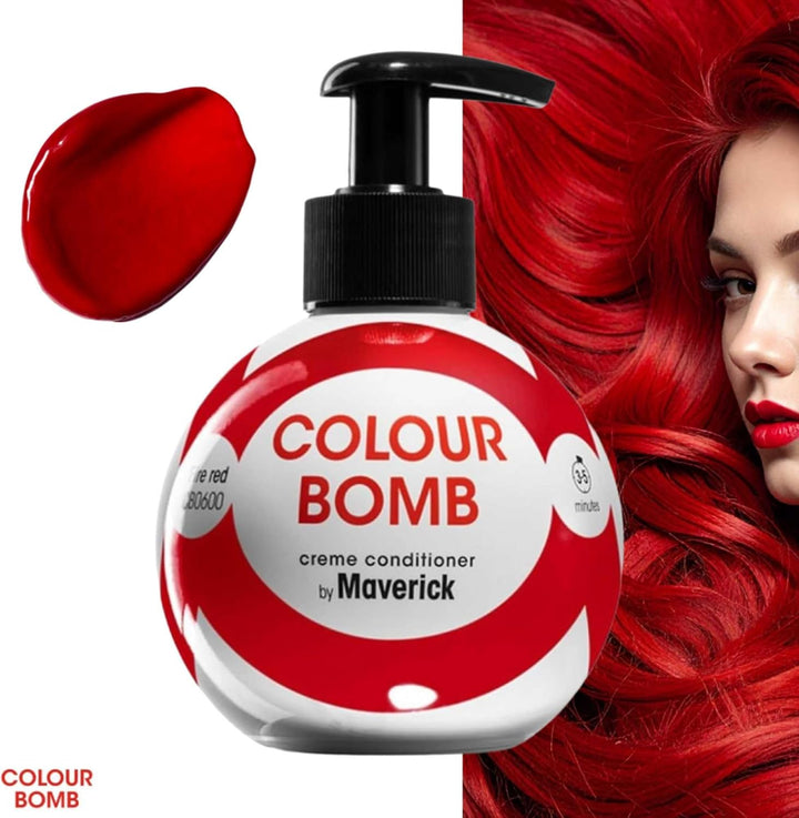 Colour Bomb Fire Red Hair Colour Depositing Conditioner 250Ml – Vibrant Gloss & Shine, Softening & Nourishing Colour Refresh Treatment, No Mix, Vegan, Ammonia & Peroxide Free