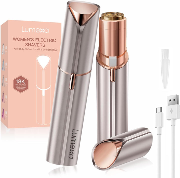 Facial Hair Remover Women, Lady Shaver for Women, Rechargeable Hair Remover Painless Face Hair Trimmer for Face Hair, Lips, Peach Fuzz, Bikini Body-White