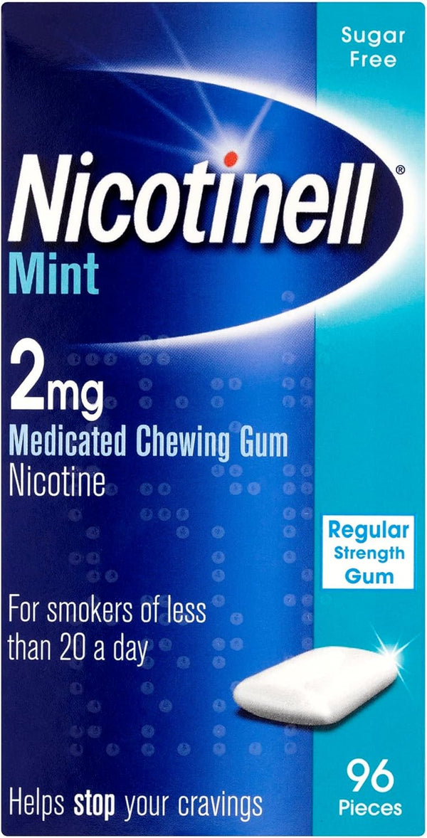 Mint Gum 2Mg (96 Pieces), Stop Smoking Aid, Sugar Free Nicotine Gum, Mint Flavour, 2Mg Regular Strength for Light Smokers, Quit Smoking Aid