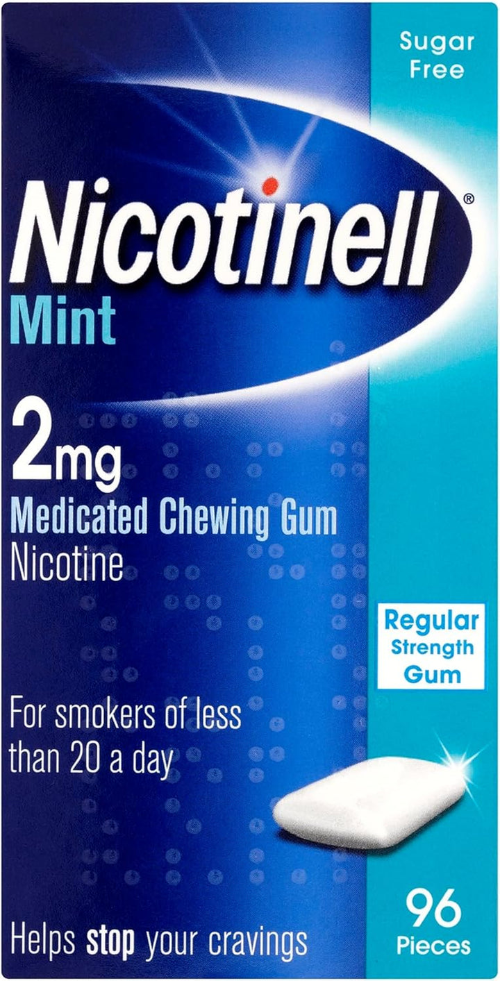 Mint Gum 2Mg (96 Pieces), Stop Smoking Aid, Sugar Free Nicotine Gum, Mint Flavour, 2Mg Regular Strength for Light Smokers, Quit Smoking Aid