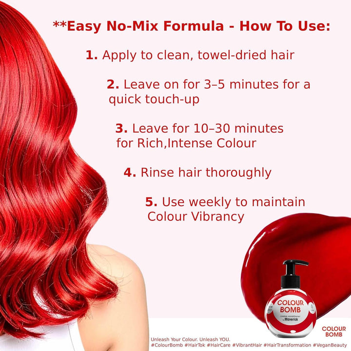 Colour Bomb Fire Red Hair Colour Depositing Conditioner 250Ml – Vibrant Gloss & Shine, Softening & Nourishing Colour Refresh Treatment, No Mix, Vegan, Ammonia & Peroxide Free