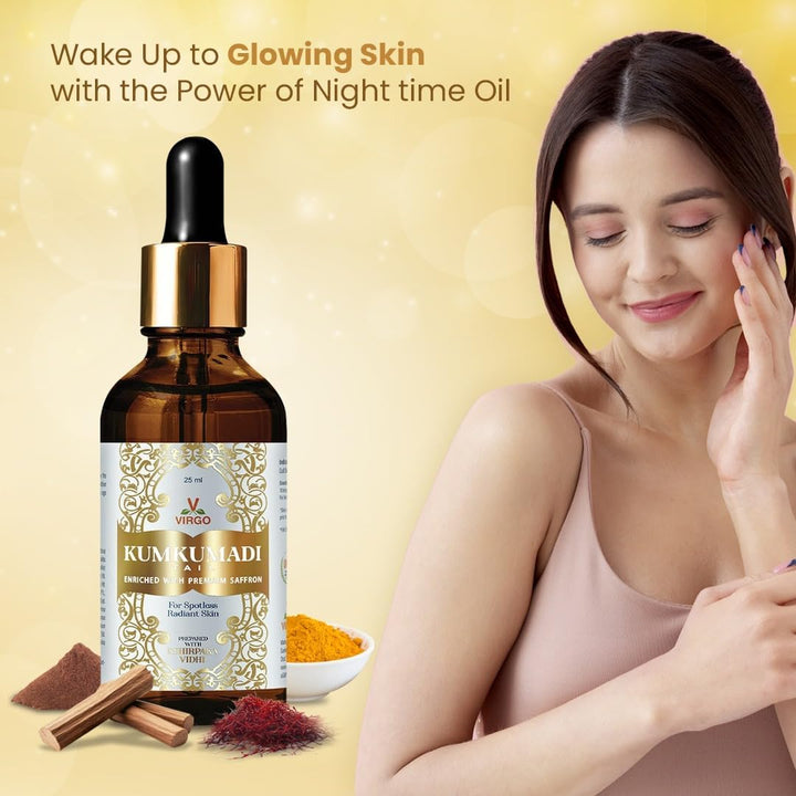 Ayurvedic Kumkumadi Oil with Premium Saffron | Face & Skin Treatment 25Ml - Reduce Early Age Wrinkles, Dark Spots, Pimples | Brighten Dull Skin Tone | Rejuvenating