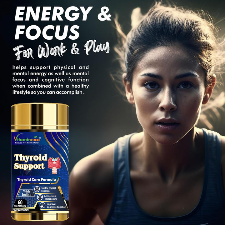 Thyroid Support- Advanced Formula for Thyroid Health - Energy & Focus Formula with Iodine, Vitamin D3 Complex, Zinc, Selenium, Ashwagandha, Copper | Vegan | 60 Capsules