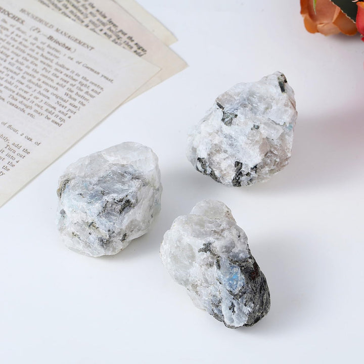 Moonstone Raw Crystal Stone - Natural Healing Rock Rough Gemstone 1.77-2.17" for Lovers, Beginners, Collectors - Reiki Spiritual Gift