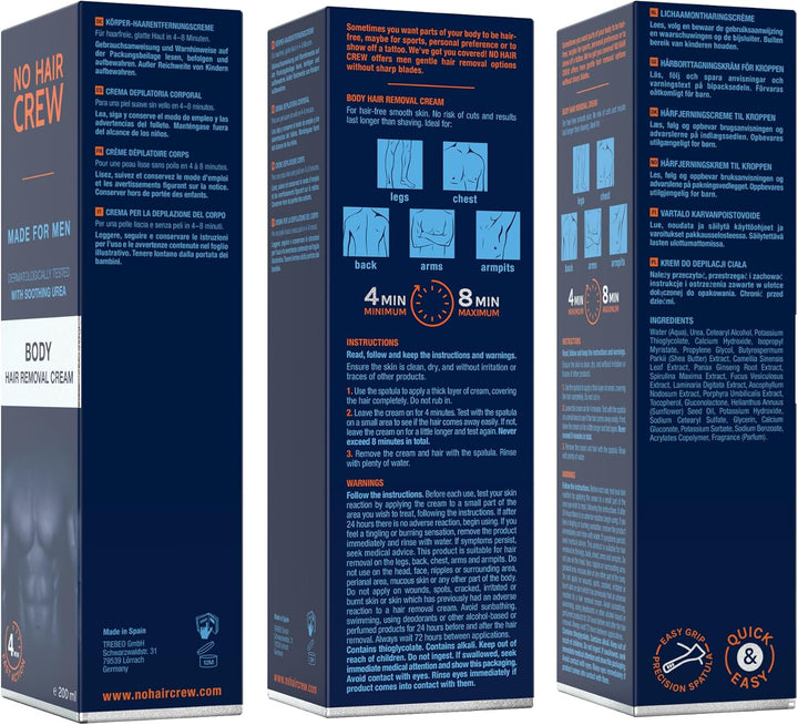 Body Hair Removal Cream for Men Pack of 3 (3 X 200 Ml) – for Chest, Back and Underarms – Gentle and Effective Depilation without Cuts or Razor Burn