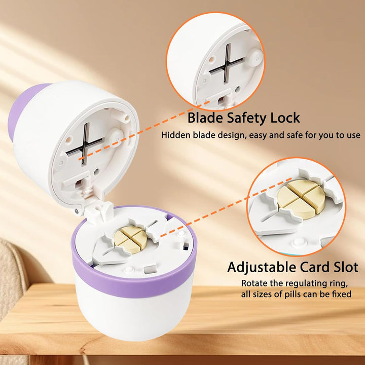 /Storage, Stainless Steel Blade Pill Splitter, 1/2, 1/4 Clean Cut, Tablet Cutter for Pills, Portable s for Small or Large Pills(Purple)