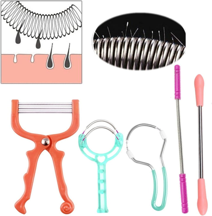 5X Facial Hair Remover Tool for Women and Men, Spring Threading Tool for Face Hair/Upper Lip Hair/Eyebrows, Spring Facial Epilator, Manual Ladies Facial Fluff Remover