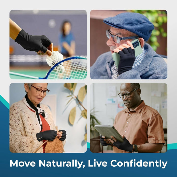 Arthritis Gloves for Men & Women - Class 1 Medical Device - MHRA Registered – Medium Fingerless Compression Gloves for Everyday Use – Relieve Arthritis Pain & Improve Mobility - Black